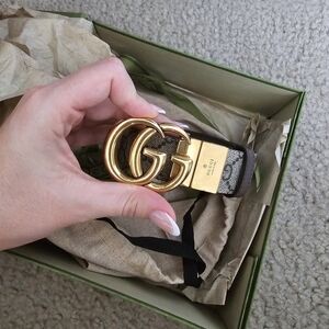 GG Marmont reversible belt brown and canvas